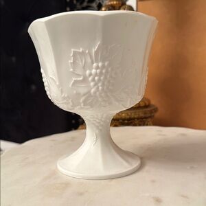 Vintage White Milk Glass Embossed Compote